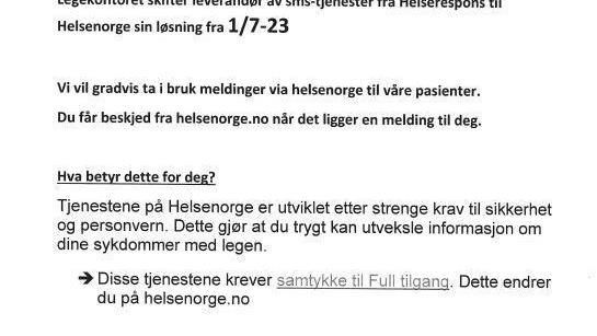 Lenke til artikkel: Kom i kontakt med fastlegen via Helsenorge