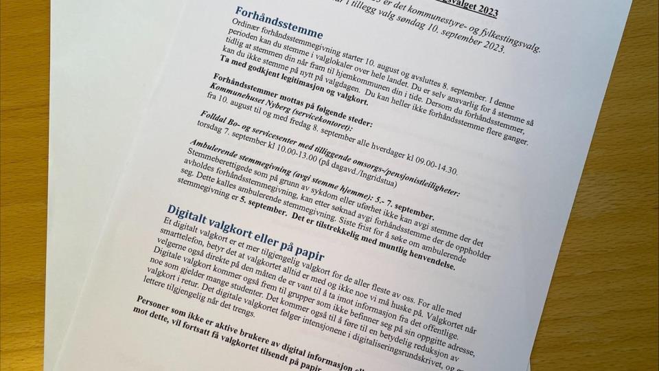 Lenke til artikkel: Valginformasjon til alle husstander